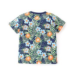 Babyhug 100% Cotton Half Sleeves T-Shirt Tropical Print - Navy Blue