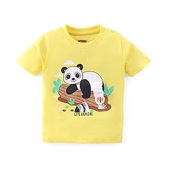 Babyhug Cotton Knit Half Sleeves T-Shirt Panda Print - Yellow