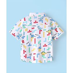 Babyhug Cotton Knitted Half Sleeves  Regular Collar Shirt Dino Printed  - White