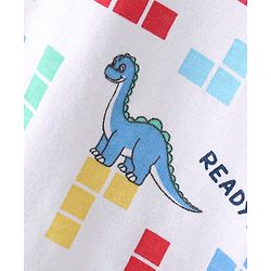 Babyhug Cotton Knitted Half Sleeves  Regular Collar Shirt Dino Printed  - White
