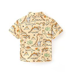 Babyhug Cotton Knit Half Sleeve Dino Printed Shirt - Beige
