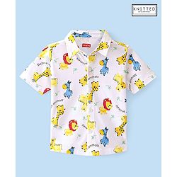 Babyhug 100% Cotton Knit Half Sleeve Shirt With Animal Print - White