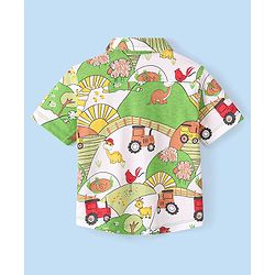 Babyhug Cotton Knitted Half Sleeves  Regular Collar Shirt Dino Printed  - White & Green