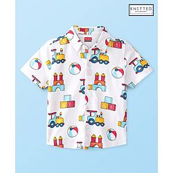 Babyhug 100% Cotton Knit Half Sleeves Shirt Toys Print - White & Red