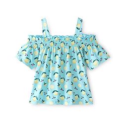 Babyhug Off-Shoulder Half Sleeves Top with Floral Print - Blue