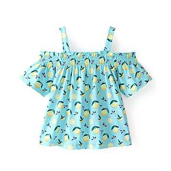 Babyhug Off-Shoulder Half Sleeves Top with Floral Print - Blue