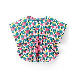 Babyhug Half Sleeves Kaftan-Style Top with Floral Print & Tassel Detailing - White & Blue