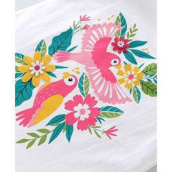 Babyhug Cotton Knit Half Sleeves Top with Floral Graphics & Frill Detailing - White