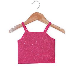 Babyhug Sleeveless Sequinned Top and Pleated Mesh Palazzo - Hot Pink