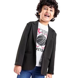 Babyhug Full Sleeves Solid Colour Party Wear Blazer with Graphic Printed T-Shirt - Black