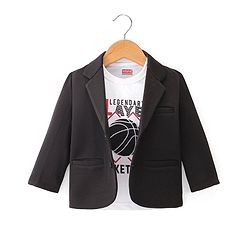 Babyhug Full Sleeves Solid Colour Party Wear Blazer with Graphic Printed T-Shirt - Black