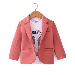 Babyhug Full Sleeves Solid Colour Party Wear Blazer with Graphic Printed T-Shirt - Peach