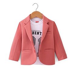 Babyhug Full Sleeves Solid Colour Party Wear Blazer with Graphic Printed T-Shirt - Peach