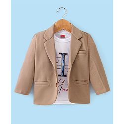 Babyhug Full Sleeves Party Wear Blazer with Graphic Printed T-Shirt - Beige