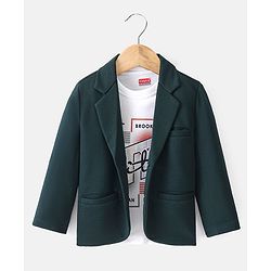 Babyhug Full Sleeves Party Wear Blazer with Graphic Printed T-Shirt - Green