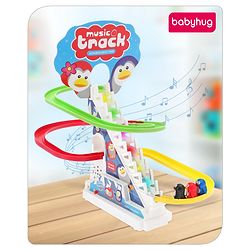 Babyhug Happy Penguin Track Playset with Music & Lights Multicolor |Racing Track With Penguins Climbing & Sliding | Encourage Active Play & Visual Tracking skill Development |Multicolor | BIS Certifed