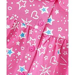 Babyhug 100% Cotton Knit Full Sleeves Night Suit With Star Print - Pink