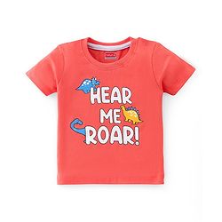Babyhug Cotton Knit Half Sleeves T-Shirt with Dino Graphics Print - Orange