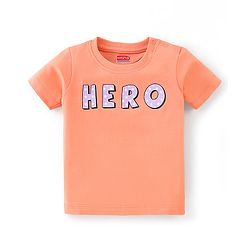 Babyhug 100% Cotton Knit Half Sleeves T-Shirt Hero Graphics - Light Orange