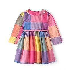 Babyhug Full Sleeves Dress Checkered - Orange & Pink