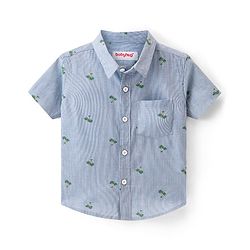 Babyhug 100% Cotton Woven Half Sleeves Regular Collar Striped Shirt Palm Tree Print - Blue