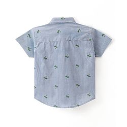 Babyhug 100% Cotton Woven Half Sleeves Regular Collar Striped Shirt Palm Tree Print - Blue