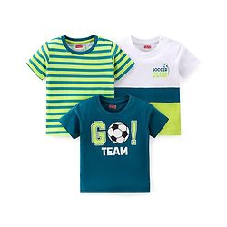 Babyhug 100% Cotton Knit Half Sleeves T-Shirt Stripes & Soccer Ball Graphics Pack Of 3 - Multicolor