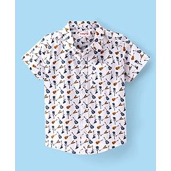 Babyhug 100% Cotton Woven Half Sleeves Guitar Print Shirt- White