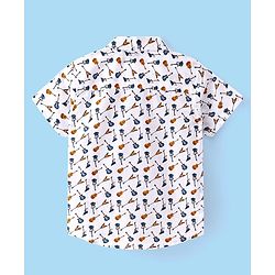 Babyhug 100% Cotton Woven Half Sleeves Guitar Print Shirt- White