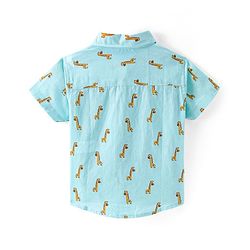 Babyhug 100% Cotton Woven Half Sleeves Regular Collar Shirt Giraffe  Print - Blue
