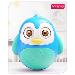 Babyhug Penguin Musical Push and Shake Eye Blinking Blue Roly Poly| Wobbling Bell Sounds For 8 Months+| Child Safe Material| Gifting Toy| BIS Certified