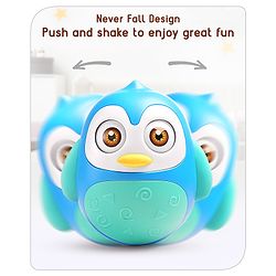 Babyhug Penguin Musical Push and Shake Eye Blinking Blue Roly Poly| Wobbling Bell Sounds For 8 Months+| Child Safe Material| Gifting Toy| BIS Certified