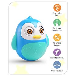 Babyhug Penguin Musical Push and Shake Eye Blinking Blue Roly Poly| Wobbling Bell Sounds For 8 Months+| Child Safe Material| Gifting Toy| BIS Certified