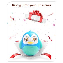 Babyhug Penguin Musical Push and Shake Eye Blinking Blue Roly Poly| Wobbling Bell Sounds For 8 Months+| Child Safe Material| Gifting Toy| BIS Certified