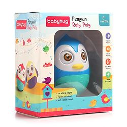 Babyhug Penguin Musical Push and Shake Eye Blinking Blue Roly Poly| Wobbling Bell Sounds For 8 Months+| Child Safe Material| Gifting Toy| BIS Certified