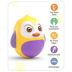 Babyhug Penguin Musical Push and Shake Eye Blinking Blue Roly Poly| Wobbling Bell Sounds For 8 Months+| Child Safe Material| Gifting Toy| BIS Certified