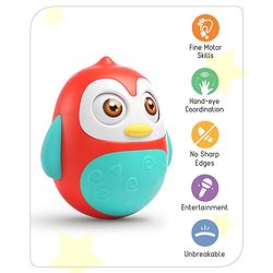 Babyhug Penguin Musical Push and Shake Eye Blinking Blue Roly Poly| Wobbling Bell Sounds For 8 Months+| Child Safe Material| Gifting Toy| BIS Certified