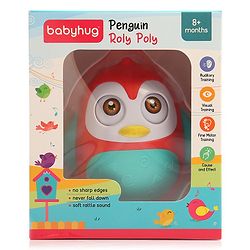 Babyhug Penguin Musical Push and Shake Eye Blinking Blue Roly Poly| Wobbling Bell Sounds For 8 Months+| Child Safe Material| Gifting Toy| BIS Certified