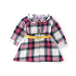 Babyhug Cotton Full Sleeves Checks Frock with Belt & Leggings - Multicolor