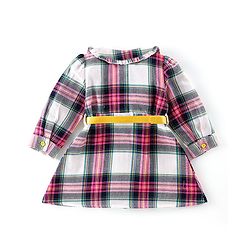 Babyhug Cotton Full Sleeves Checks Frock with Belt & Leggings - Multicolor