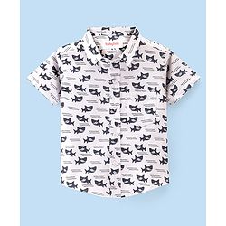 Babyhug Cotton Woven Half Sleeves Shirt Shark Printed - White