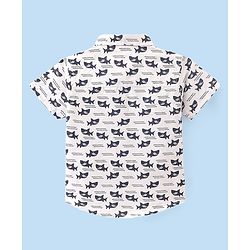 Babyhug Cotton Woven Half Sleeves Shirt Shark Printed - White