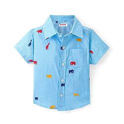 Babyhug 100% Cotton Knit Half Sleeve Shirt With Animals Print - Blue