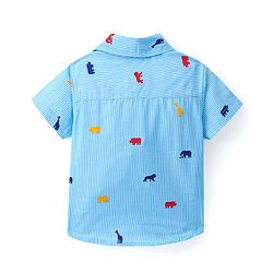 Babyhug 100% Cotton Knit Half Sleeve Shirt With Animals Print - Blue