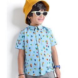 Babyhug 100% Cotton Woven Half Sleeves Abstract Printed Shirt - Blue