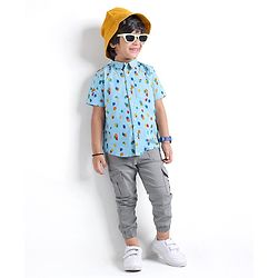 Babyhug 100% Cotton Woven Half Sleeves Abstract Printed Shirt - Blue
