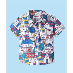 Babyhug 100% Cotton Woven  Half Sleeves Shirt with City Theme Print  - White