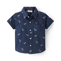 Babyhug Cotton Woven Half Sleeves Paper Planes Printed Shirt - Blue