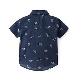 Babyhug Cotton Woven Half Sleeves Paper Planes Printed Shirt - Blue