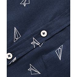 Babyhug Cotton Woven Half Sleeves Paper Planes Printed Shirt - Blue